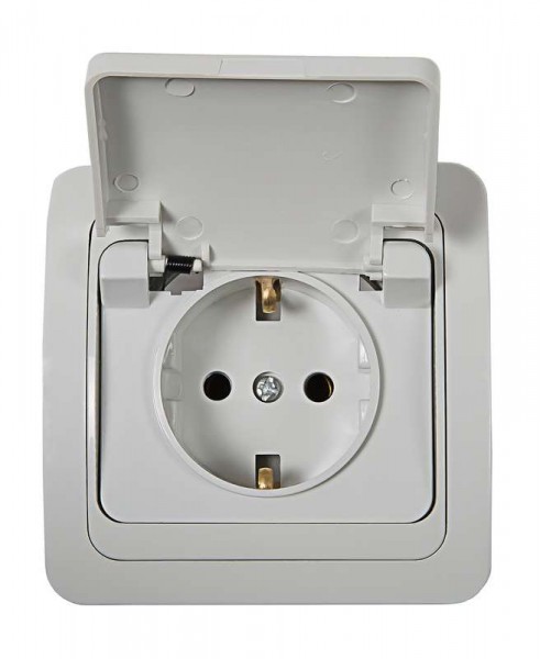 Фото Розетка 1-ая makel mimoza скрытая, с заземлением с рамкой с крышкой белый/белый, 12009