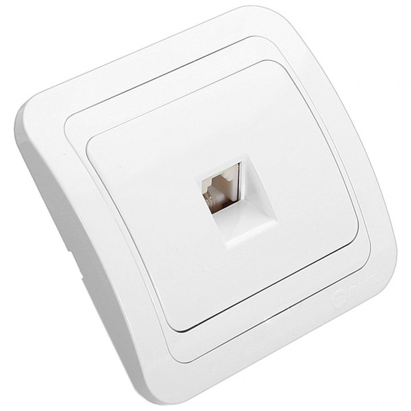 Фото Розетка телефонная makel mimoza скрытая с рамкой, белая/белая, 12014