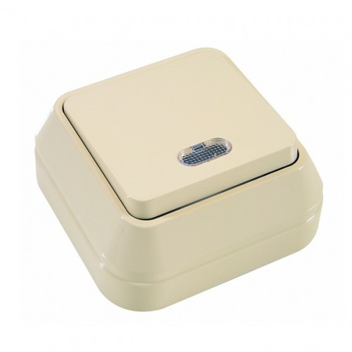 Фото Выключатель 1клав. makel наружная серия оконечный с подсветкой, кремовый, 45221