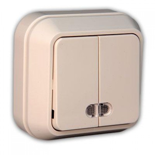 Фото Выключатель 2клав. makel наружная серия оконечный с подсветкой, кремовый, 45223