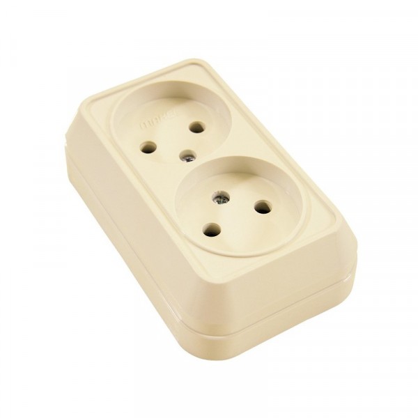 Фото Розетка 2-ая makel наружная серия, без заземления кремовая, 45217