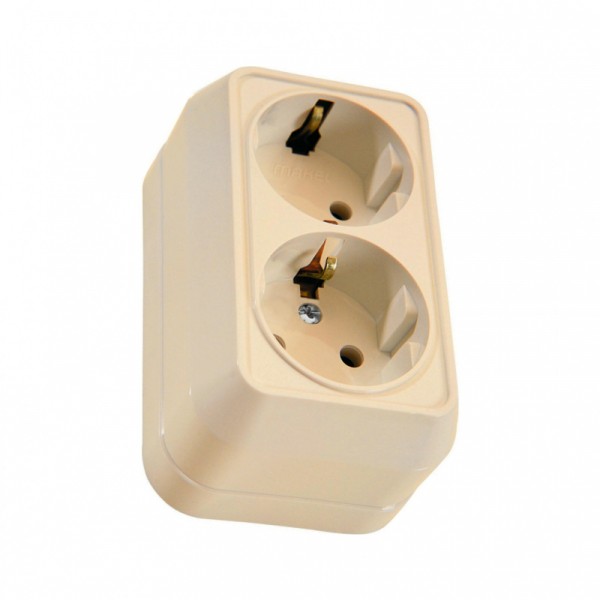Фото Розетка 2-ая makel наружная серия, с заземлением кремовая, 45282
