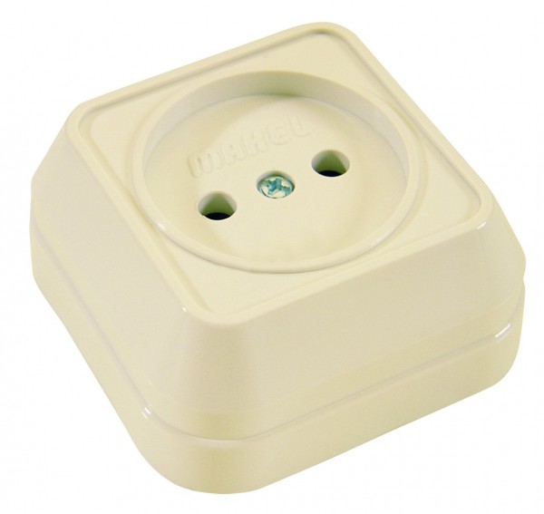 Фото Розетка 1-ая makel наружная серия, без заземления кремовая, 45202