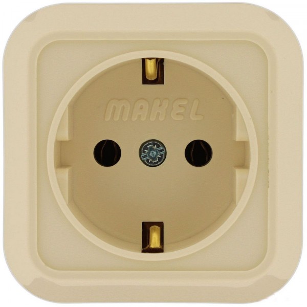 Фото Розетка 1-ая makel наружная серия, с заземлением кремовая, 45208