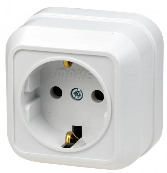 Фото Розетка 1-ая makel наружная серия, с заземлением белая, 45108