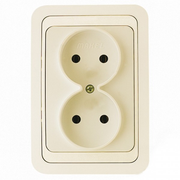 Фото Розетка 2-ая makel mimoza скрытая, без заземления с рамкой крем/крем, 25017