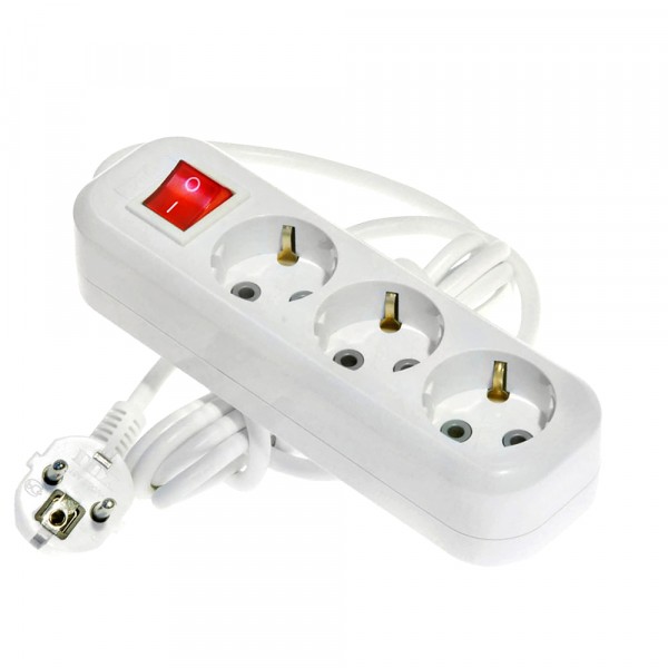 Фото Удлинитель бытовой 3,0м 3гн с/з 250в 16а с выключателем белый lux у3-евк-03-б