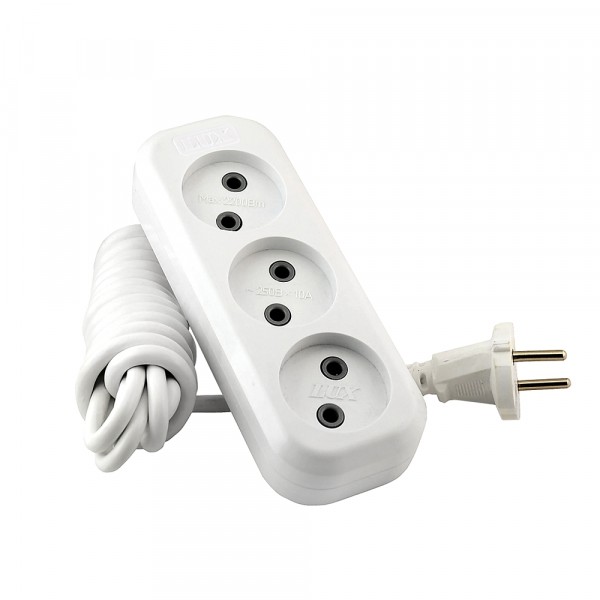 Фото Удлинитель бытовой 3,0м 3гн б/з 250в 10а белый lux у3-0