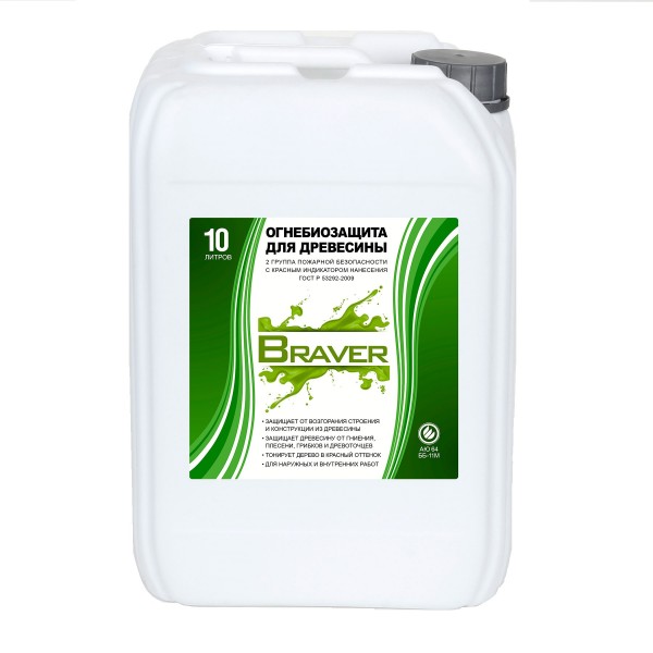 Фото Пропитка огнебиозащитная ii кат. красная braver 10л.