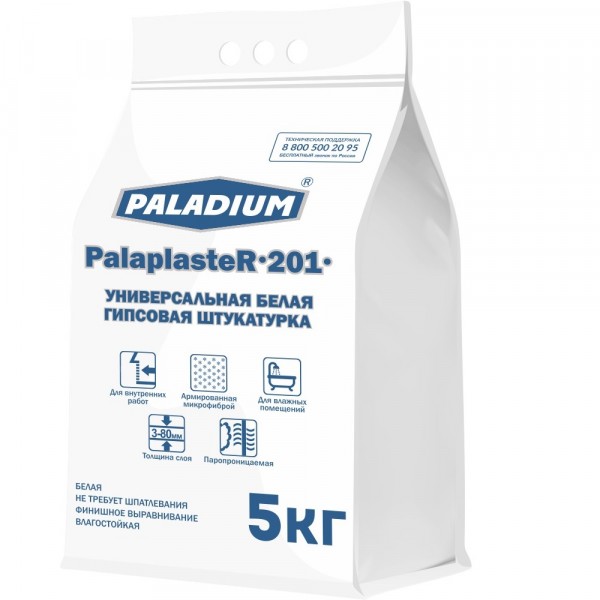 Фото Штукатурка гипсовая белая paladium palaplaster-201, 5 кг