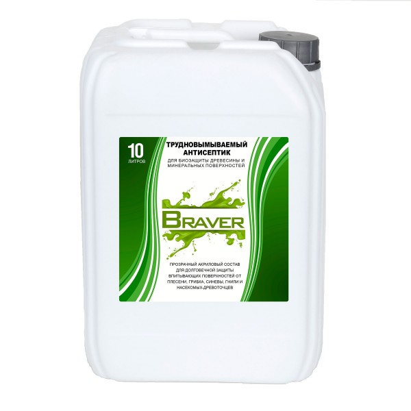Фото Антисептик трудновымываемый для древесины braver 10л.