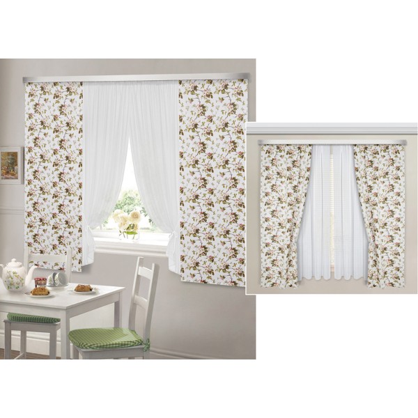 Фото Комплект штор белая сакура 75*180см/2шт тюль 140*170см/2шт с подхватами