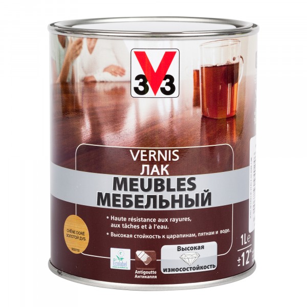 Фото Лак для мебели v33 глянцевый дуб золотой 1л.