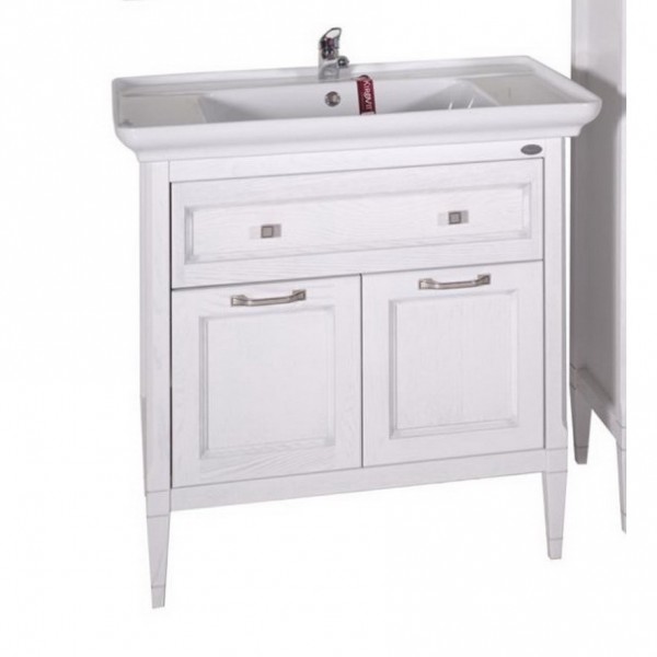 Фото Тумба с умывальником гранда 85см (белый (патина серебро))