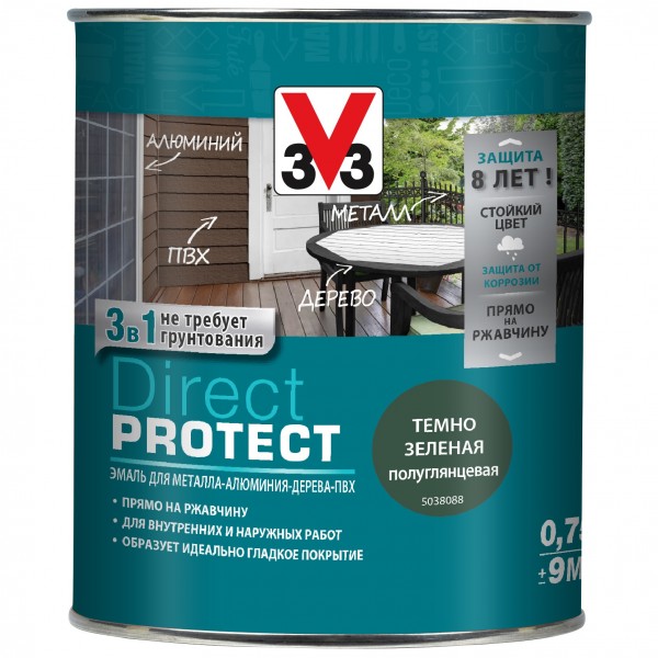 Фото Эмаль direct protect v33 темно-зеленая, 0.75л