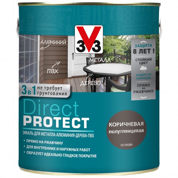 Фото Эмаль direct protect v33 коричневая, 2.5л