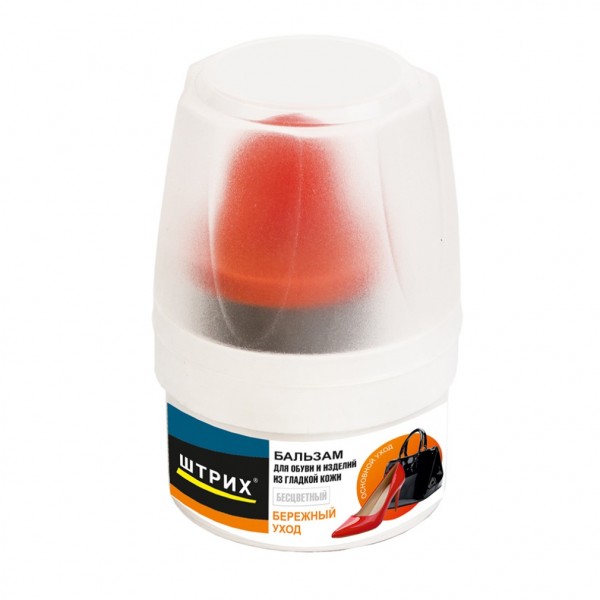 Фото Бальзам  д/обуви 60мл штрих бережный уход бесцветный банка с губкой 91906611