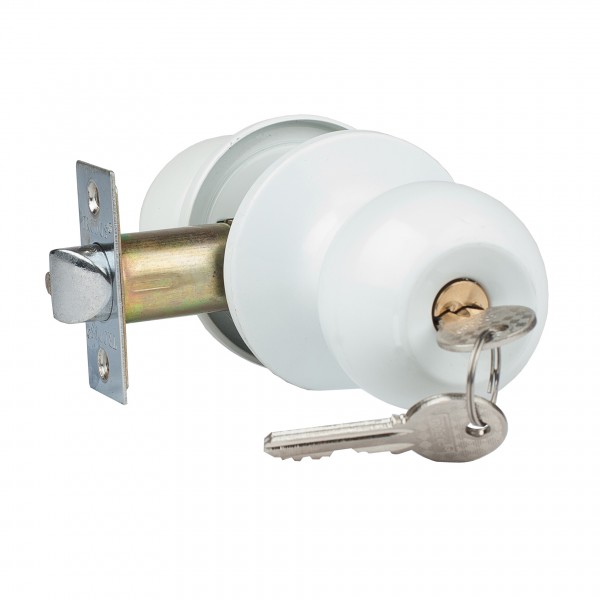 Фото Ручка дверная с защелкой trodos зш-01 ключ-фиксатор, цвет белый