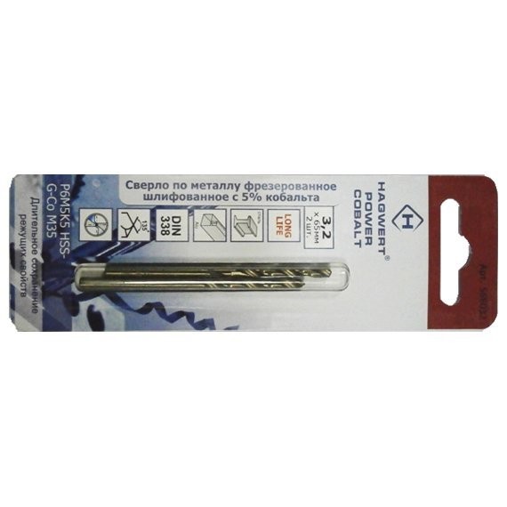 Фото Сверло по металлу  4,5*80мм р6м5к5 cobalt hagwert 568045