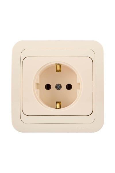 Фото Розетка 1-ая makel mimoza скрытая, с заземлением с рамкой крем/крем, керам.основание, 25008