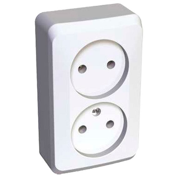 Фото Розетка 2-ая lexel этюд б/з без шторок, наружная белая pa16-005b