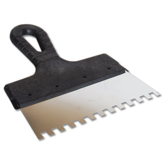 Фото Шпатель зубчатый 150мм зуб 10*10мм, нерж., с пласт. ручкой eurotex 020607-010-150