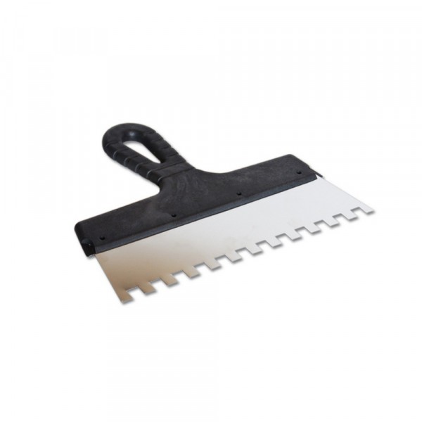 Фото Шпатель зубчатый 250мм зуб 10*10мм, нерж., с пласт. ручкой eurotex 020607-010-250