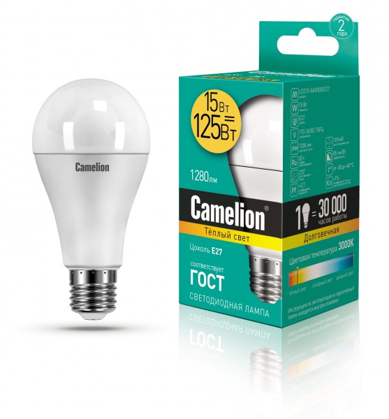 Фото Лампа светодиодная camelion e27 led15-a60/830 15вт