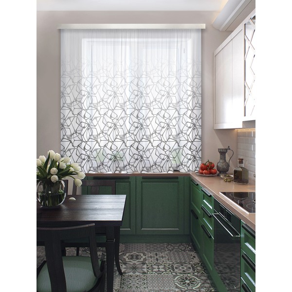 Фото Комплект штор для кухни кубик рубик 102412 3*1,7м серый/белый