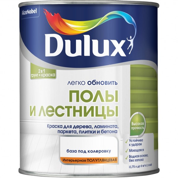 Фото Краска dulux полы и лестницы база bc прозрачная п/глянц 0,75л