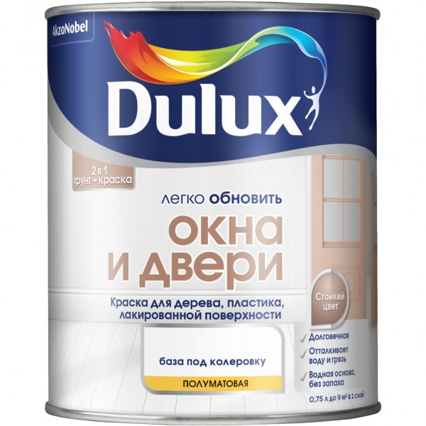 Фото Краска dulux окна и двери п/мат база bc прозрачная 0,75л