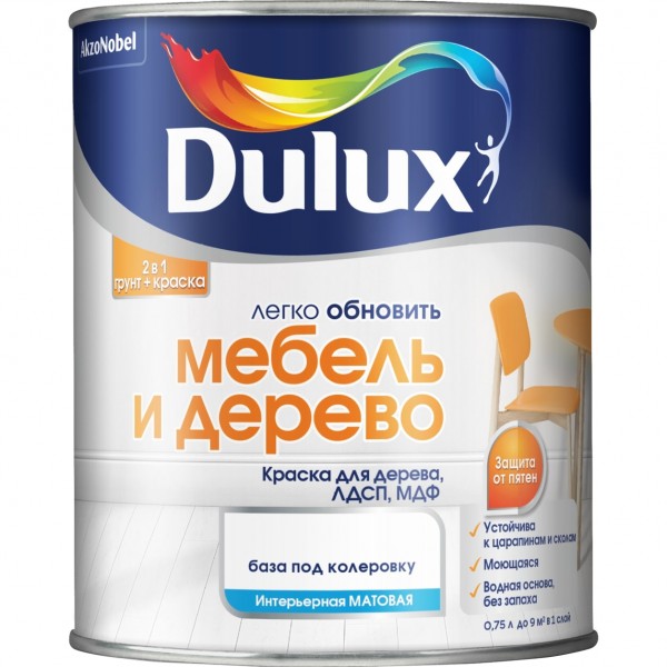 Фото Краска dulux мебель и дерево база bw белая матовая 2л