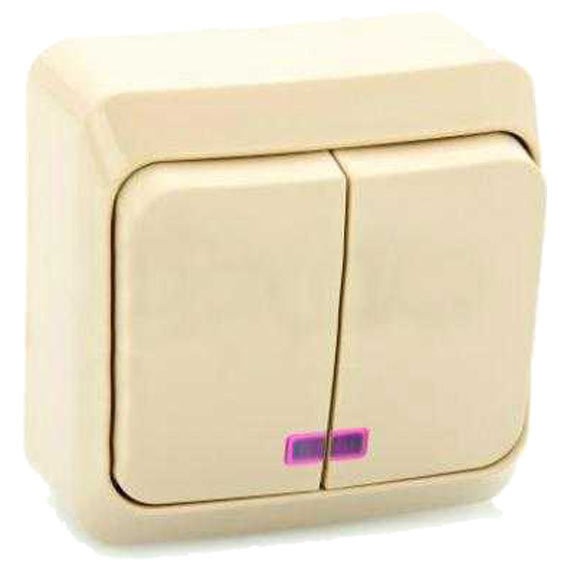 Фото Выключатель 2кл lexel этюд с подсветкой, наружный крем ba10-006k