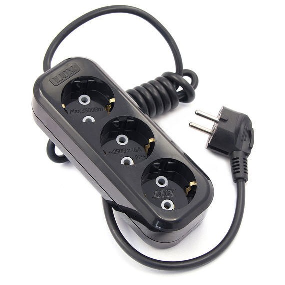 Фото Удлинитель бытовой 3,0м 3гн с/з 250в 16а черный lux у3-е-03