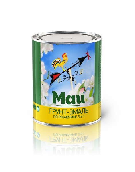 Фото Грунт-эмаль на ржавчину 3 в 1 серая май, банка 0,8 кг