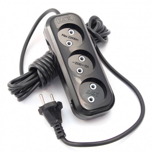 Фото Удлинитель бытовой 3,0м 3гн б/з 250в 10а черный lux у3-о-03