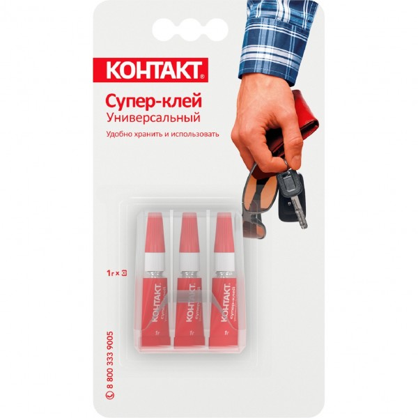 Фото Супер-клей контакт универсальный 3х1г