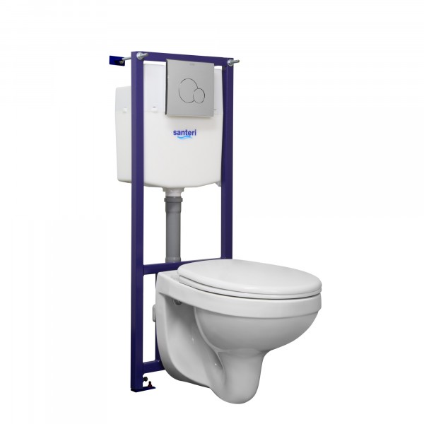 Фото Комплект santeri альфа/брайес комфорт: подвесной унитаз с сиденьем + система инсталляции + кнопка