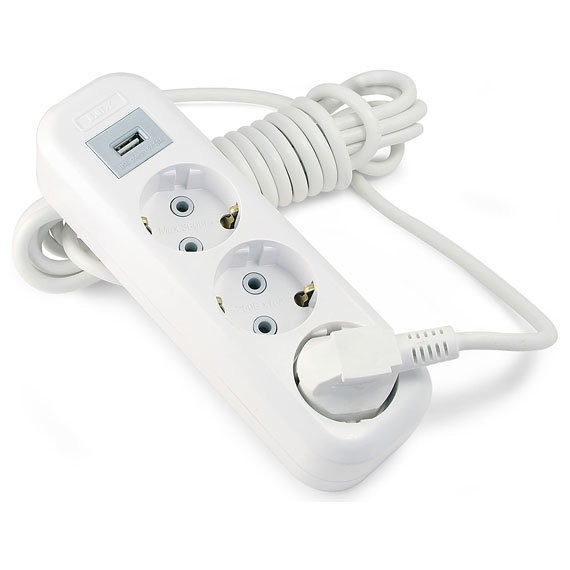 Фото Удлинитель бытовой 3,0м 3гн с/з 250в 16а, usb гнездо 5в 1.3а белый lux у3-е-usb-03