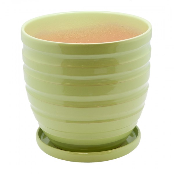 Фото Керамический горшок с подставкой, 4,7л., д210 ш210 в200, зеленый (глянец)