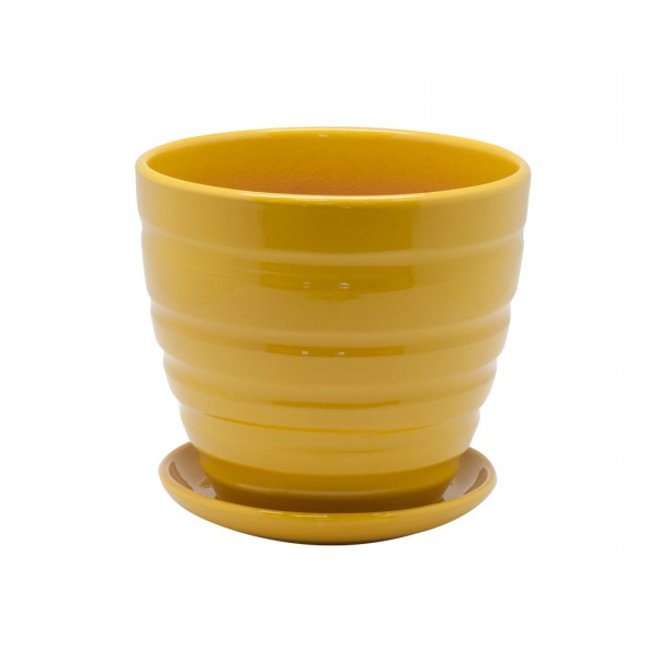 Фото Керамический горшок с подставкой, 1,4л., д145 ш145 в130, желтый (глянец)