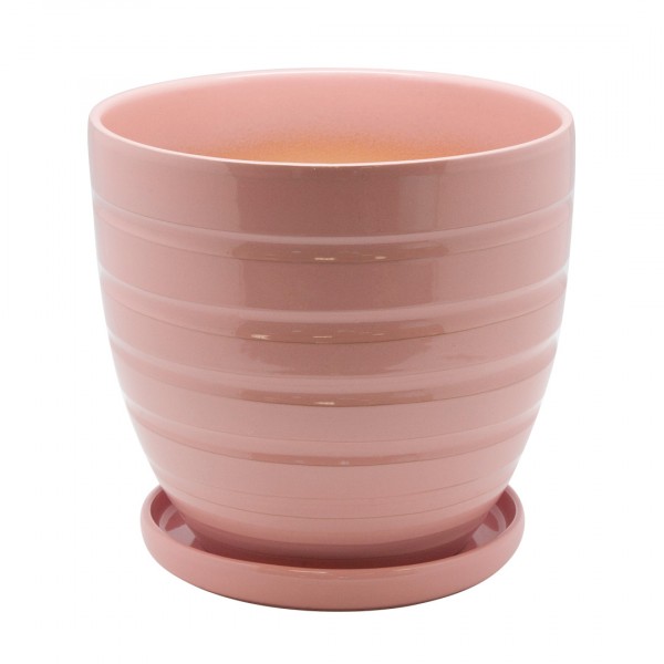 Фото Керамический горшок с подставкой, 4,7л., д210 ш210 в200, коралловый (глянец)