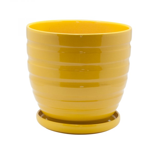 Фото Керамический горшок с подставкой, 4,7л., д210 ш210 в200, желтый (глянец)