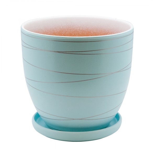Фото Керамический горшок с подставкой полосы, 4,7л., д210 ш210 в200, голубой (матовый)
