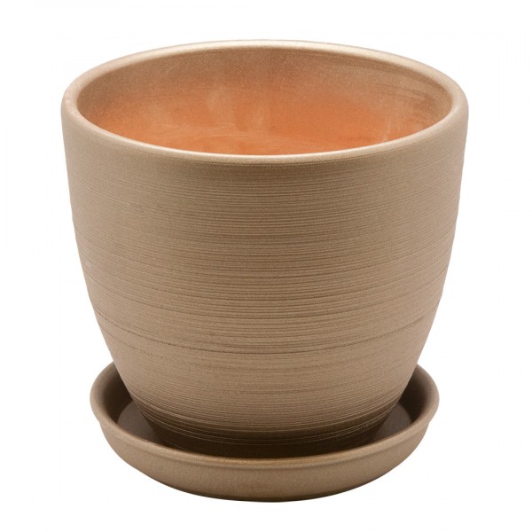 Фото Керамический горшок с подставкой волна, 2,4л., д175 ш175 в160, бронзовый (матовый)