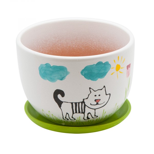 Фото Керамический горшок детский с подставкой кот, 1,05л., д148 ш148 в100
