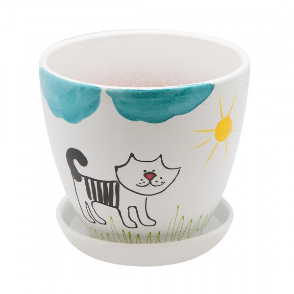 Фото Керамический горшок детский с подставкой кот, 2,4л., д170 ш170 в160