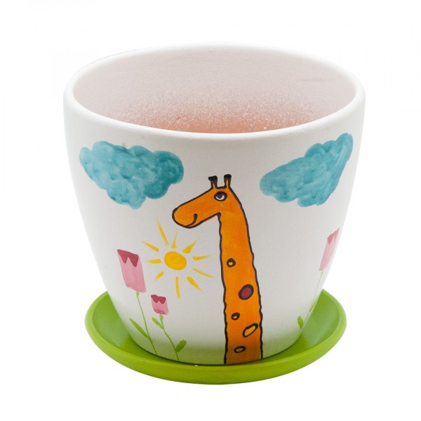 Фото Керамический горшок детский с подставкой жираф, 1,4л., д147 ш147 в135