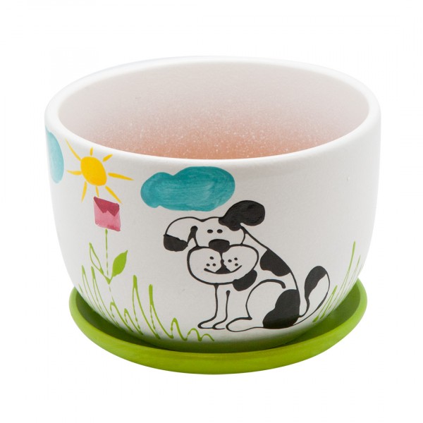 Фото Керамический горшок детский с подставкой собака, 1,05л., д148 ш148 в100