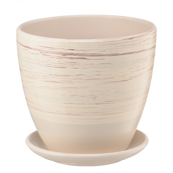 Фото Керамический горшок с подставкой волна, 1,4л., д145 ш145 в130, бежевый (матовый)